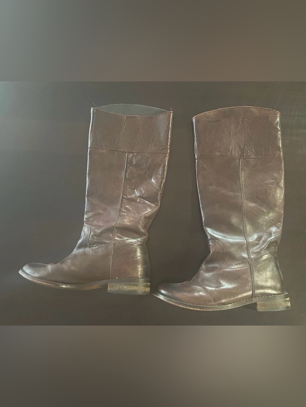MIA Boots Leather Long Solid Brown Low Heel Size 8.5